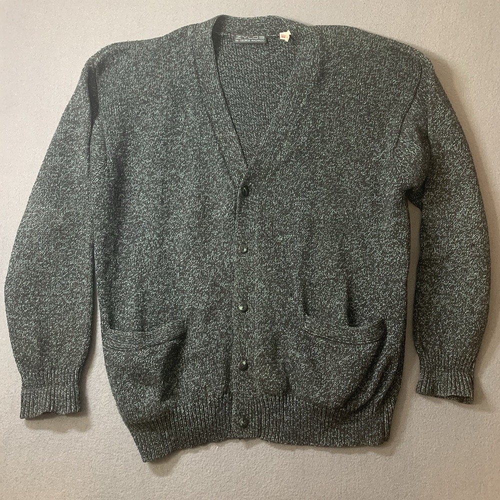 Vintage Zylos George Machado Cardigan Men's M Black Blue Silk Long Sleeve Preppy